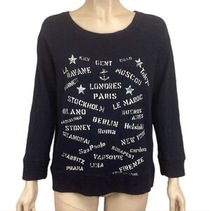 J Crew Women's navy top w white Graphic letters. Size small. Excellent condition